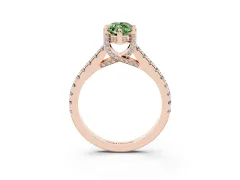Fancy Green Marquise Cut Diamond Solitaire Ring Set in Rose gold with Brilliant Pavé Band and Prong Setting