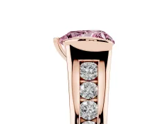Fancy Pink Heart Cut Diamond Bezel-Set Solitaire Ring Set in Rose gold with Channel-Set Band