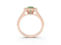Fancy Green Pear Cut Diamond Halo Milgrain Pavé Band Ring Set in Rose gold with Prong Setting