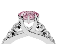 Fancy Pink Heart Cut Diamond Pavé Engagement Ring Set in Platinum with Prong Setting
