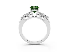 Fancy Green Cushion Cut Diamond Five-Stone Prong Set Ring Set in White gold with Classic Band