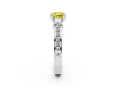 Fancy Yellow Cushion Cut Diamond Channel Set Solitaire Engagement Ring Set in Silver with Prong Setting
