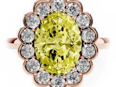 Fancy Yellow Oval Cut Diamond Halo Cluster Engagement Ring Set in Rose gold with Solitaire Band and Prong Setting