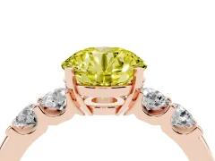 Fancy Yellow Round Cut Diamond Five-Stone Prong Set Engagement Ring Set in Rose gold with Channel Band