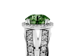Fancy Green Round Cut Diamond Halo Ring Set in White gold with Double Pavé Split Shank