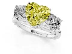 Fancy Yellow Heart Cut Diamond Three-Stone Ring Set in White gold with Braided Band