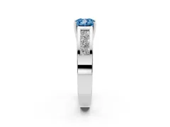 Fancy Blue Cushion Cut Diamond Solitaire Ring Set in Platinum with Channel-Set Accent Stones and Prong Setting