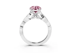 Fancy Pink Round Cut Diamond Vine Band Solitaire Ring Set in Platinum with Milgrain Prong Setting