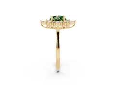 Fancy Green Round Cut Diamond Cluster Halo Ring Set in Yellow gold with Marquise and Round Accents