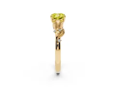 Fancy Yellow Cushion Cut Diamond Solitaire Ring Set in Yellow gold with Leaf Motif Band