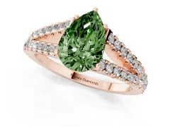 Fancy Green Pear Cut Diamond Split Shank Pavé Engagement Ring Set in Rose gold with Prong-Held Center Stone