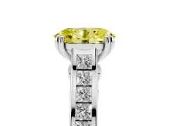 Fancy Yellow Oval Cut Diamond Channel Set Solitaire Engagement Ring Set in Silver with Prong Setting