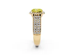 Fancy Yellow Radiant Cut Diamond Halo Ring Set in Yellow gold with Pavé Band and Raised Center Setting