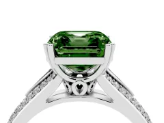 Fancy Green Asscher Cut Diamond Split Shank Pavé Engagement Ring Set in Platinum with Prong-Set Center Stone