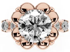 Round Cut Diamond Floral Halo Ring Set in Rose gold with Shared Prong Band