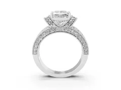 Princess Cut Diamond Milgrain Halo Pavé Engagement Ring Set in Silver with Prong Setting