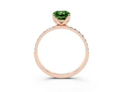 Fancy Green Radiant Cut Diamond Solitaire Engagement Ring Set in Rose gold with Round Pavé Band and Prong Setting
