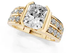 Radiant Cut Diamond Wide Channel Set Band Ring Set in Yellow gold with Bezel Setting