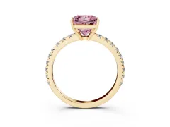 Fancy Pink Princess Cut Diamond Pavé Solitaire Engagement Ring Set in Yellow gold with Prong Setting