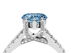 Fancy Blue Heart Cut Diamond Solitaire Ring Set in Platinum with Brilliant Pavé Band and Prong Setting