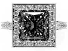 Fancy Black Princess Cut Diamond Halo Engagement Ring Set in White gold with Accent Split Shank Band
