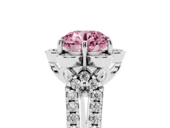 Fancy Pink Round Cut Diamond Floral Halo Split Shank Engagement Ring Set in Silver with Pavé Shank