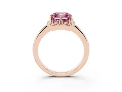 Fancy Pink Asscher Cut Diamond Round Cluster Halo Ring Set in Rose gold with Solitaire Band and Prong Setting