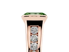 Fancy Green Emerald Cut Diamond Bezel-Set Solitaire Ring Set in Rose gold with Channel-Set Band