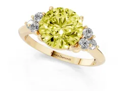 Fancy Yellow Round Cut Diamond Cluster Ring Set in Yellow gold with Plain Band and Prong Setting