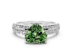 Fancy Green Heart Cut Diamond Solitaire Ring Set in Platinum with Multi-Row Round Pavé Band and Prong Setting