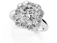 Princess Cut Diamond Milgrain Halo Solitaire Ring Set in Platinum with Bezel Set Side Stones and Pavé Band