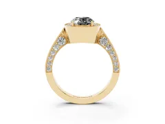 Fancy Black Oval Cut Diamond Halo Engagement Ring Set in Yellow gold with Accent Split Shank Band