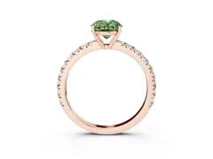 Fancy Green Oval Cut Diamond Pavé Solitaire Engagement Ring Set in Rose gold with Prong Setting