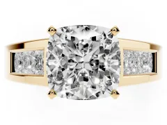 Cushion Cut Diamond Solitaire Ring Set in Yellow gold with Channel-Set Accent Stones and Prong Setting