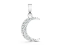 Pavé Round Diamond Crescent Pendant Set in White gold with Four-Prong Setting