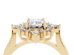 Emerald Cut Diamond Cluster Halo Ring Set in Yellow gold with Marquise and Round Accents