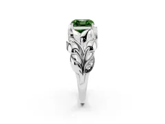 Fancy Green Asscher Cut Diamond Leaf-Inspired Engagement Ring Set in Silver with Round Accents