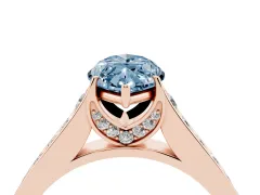 Fancy Blue Marquise Cut Diamond Solitaire Pavé Engagement Ring Set in Rose gold with Prong Setting