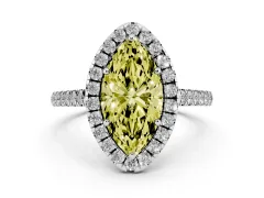 Fancy Yellow Marquise Cut Diamond Pavé Halo Engagement Ring Set in Silver with Pavé Band and Prong Setting