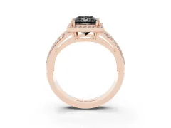 Fancy Black Princess Cut Diamond Halo Ring Set in Rose gold with Double Pavé Split Shank