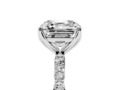 Asscher Cut Diamond Solitaire Engagement Ring Set in Silver with Round Pavé Band and Prong Setting