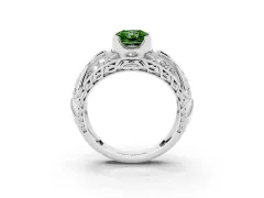 Fancy Green Radiant Cut Diamond Art Deco Ring Set in Silver with Pavé Split Shank