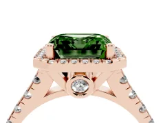 Fancy Green Asscher Cut Diamond Halo Engagement Ring Set in Rose gold with Pavé Band and Prong-Set Center