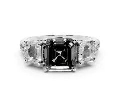 Fancy Black Asscher Cut Diamond Three-Stone Ring Set in Silver with Pavé Band