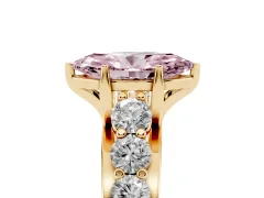 Fancy Pink Marquise Cut Diamond Pavé Engagement Ring Set in Yellow gold with Prong Setting