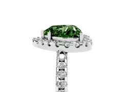 Fancy Green Heart Cut Diamond Pavé Halo Ring Set in Silver with Prong Setting