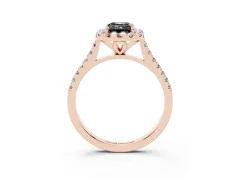 Fancy Black Emerald Cut Diamond Cushion Halo Ring Set in Rose gold with Pavé Band