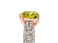 Fancy Yellow Heart Cut Diamond Pavé Band Solitaire Ring Set in Rose gold with Close-Set Accent Stones and Prong Setting