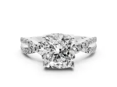 Cushion Cut Diamond Twist Pavé Solitaire Engagement Ring Set in Silver with Prong Setting