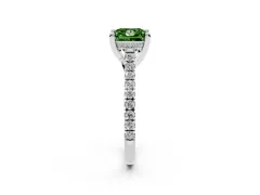 Fancy Green Princess Cut Diamond Solitaire Ring Set in Silver with Brilliant Pavé Band and Prong Setting